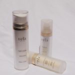 vela days oil cleanser, serum, and face oil against a white backdrop